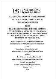 Plan de gestión del talento humano basado en el modelo de la ley servir  para mejorar la productividad laboral del personal en la Municipalidad  Distrital de Pacora, 2018