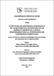 Estrategia de enseñanza aprendizaje de la matemática sustentada en un modelo  contextual lógico responsable para la apropiación de contenidos formativos